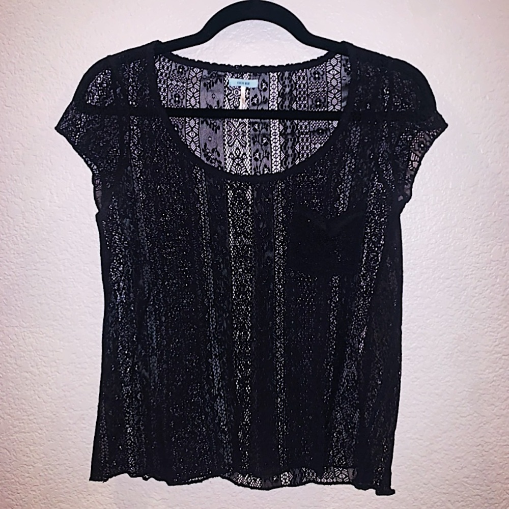 Basically NEW, Cute Black Lace/Knit Short Sleeve
